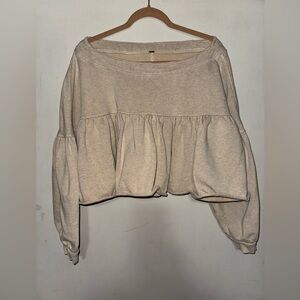 Free People Cream Ruffle Sweatshirt